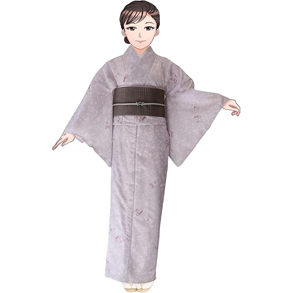 グレーの小紋着物と帯セット 楽天市場】【中古】小紋 桜のライン雪輪模様 長尺 カジュアル
